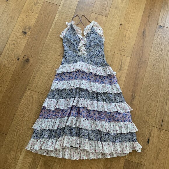 Maje Rissola Contrast Floral Ruffled Cotton Maxi Dress Size 36 - Picture 12 of 16